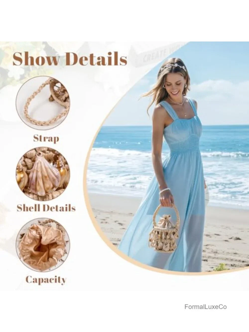 Shell Purse Clutch Purses, Seashell Beaded Clutch Bag for Women, Luxury